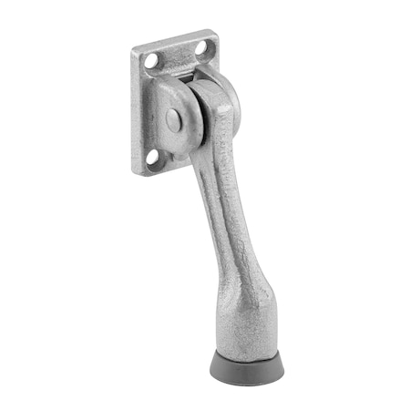 Prime-Line Door Holder, 4 in. Drop Down, Cast Iron, Aluminum Painted Color, Gray Rubber Foot (Single Pack) 658-1013